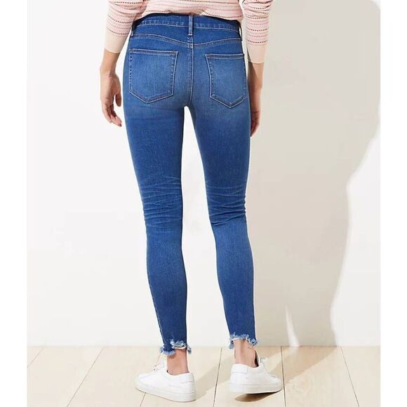 LOFT Chewed Hem Slim Pocket Skinny Crop Jeans in Botanic Blue Wash size 29/8 - Picture 2 of 11